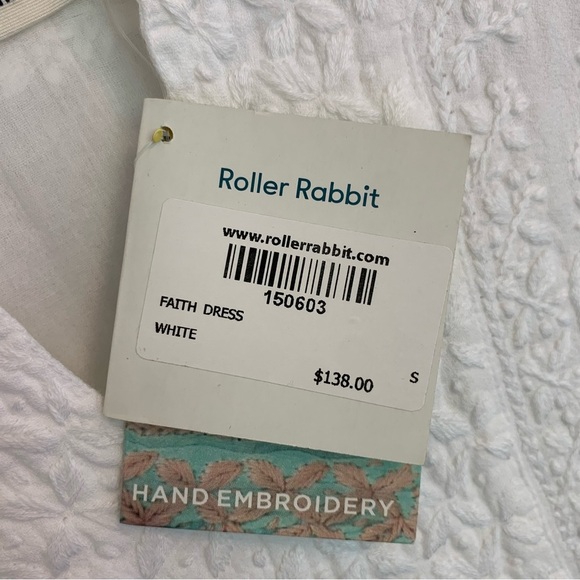 NWT Roller Rabbit White Embroidered Cotton Dress Small Boho Lined $138 Retail - Picture 5 of 16